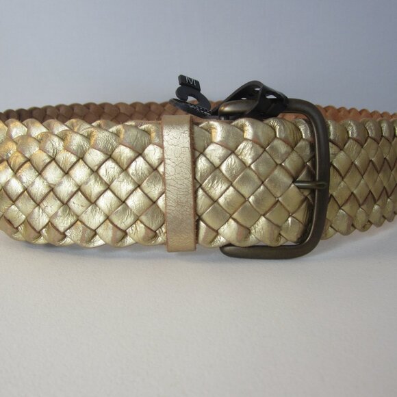 New Fossil Women Medium Gold Metallic Leather Woven Wide Belt Brass Buckle NWT main image 9